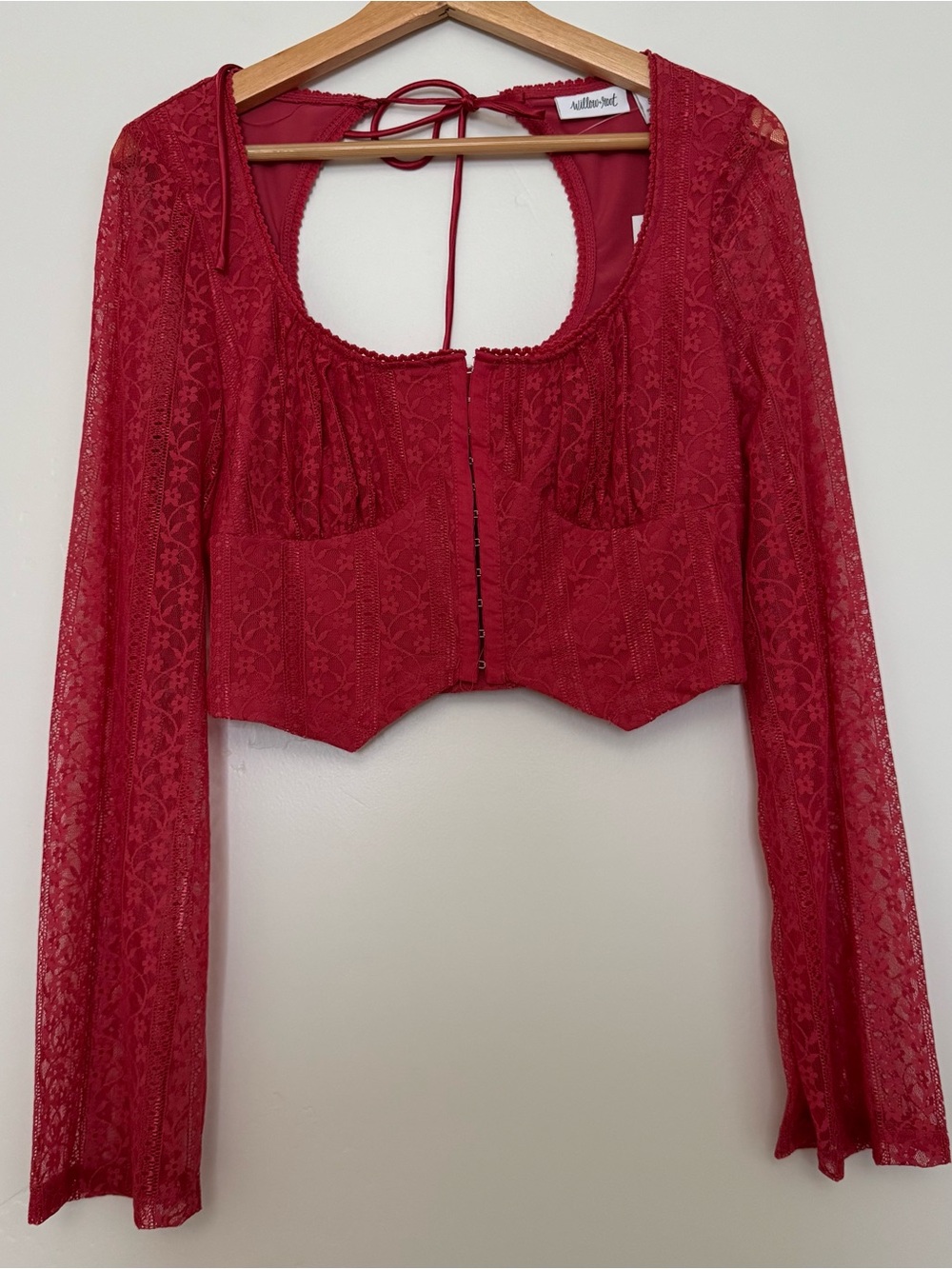 Willow Red Lace Long-Sleeve Cropped Corset Top